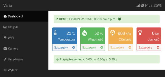 Varia-class device's portal (dashboard) available through WiFi (iPad)